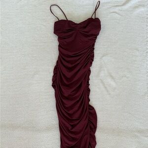 Chic Maroon Ruched Evening Dress
